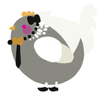 A ash and white chicken with a neck-speckle pattern