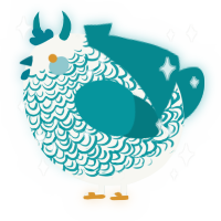 A white and teal chicken with a double-lace pattern