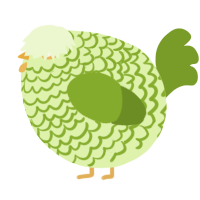 A apple and chartreuse chicken with a lace pattern