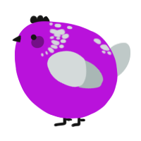 A amethyst and silver chicken with a neck-speckle pattern