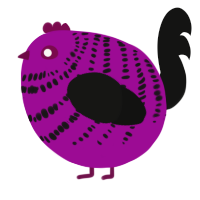 A plum and black chicken with a bar pattern