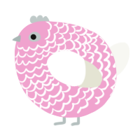 A pink and white chicken with a lace pattern