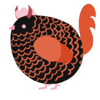 A black and vermilion chicken with a lace pattern
