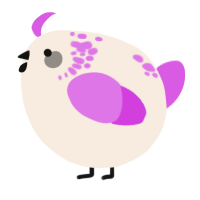 A cream and orchid chicken with a neck-speckle pattern