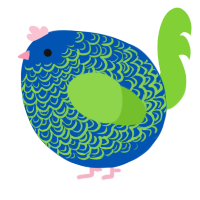 A ultramarine and grass chicken with a double-lace pattern