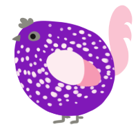 A violet and rose chicken with a speckle pattern