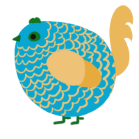 A cerulean and honey chicken with a lace pattern