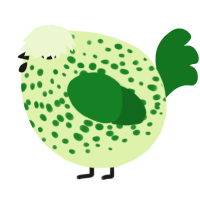 A apple and leaf chicken with a speckle pattern