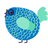 A sapphire and mint chicken with a lace pattern