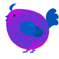 A amethyst and ultramarine chicken with a double-lace pattern