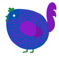 A ultramarine and violet chicken with a lace pattern