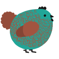 A turquoise and russet chicken with a double-lace pattern