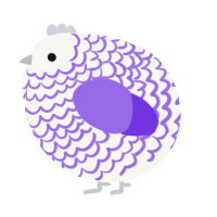 A white and blurple chicken with a lace pattern