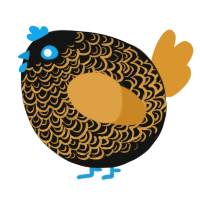 A black and orange chicken with a double-lace pattern
