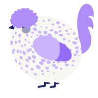 A white and lilac chicken with a speckle pattern