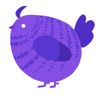 A blurple and indigo chicken with a bar pattern