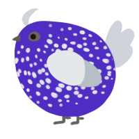 A indigo and mist chicken with a speckle pattern