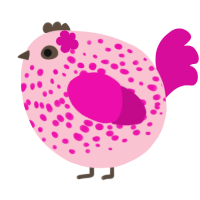 A rose and fuchsia chicken with a speckle pattern