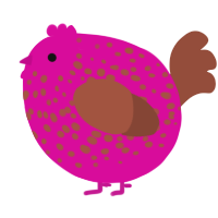 A fuchsia and russet chicken with a speckle pattern