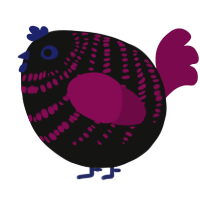 A black and wine chicken with a bar pattern