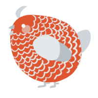 A vermilion and mist chicken with a lace pattern