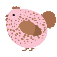 A rose and brown chicken with a speckle pattern