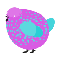 A orchid and aqua chicken with a speckle pattern
