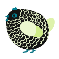 A black and apple chicken with a lace pattern