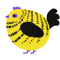 A yellow and black chicken with a bar pattern