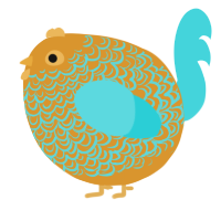 A orange and aqua chicken with a double-lace pattern