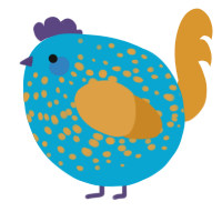 A cerulean and orange chicken with a speckle pattern