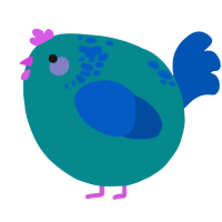 A teal and ultramarine chicken with a neck-speckle pattern