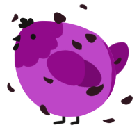 A orchid and plum chicken with a head pattern