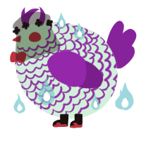 A mint and violet chicken with a lace pattern
