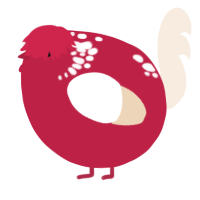 A crimson and cream chicken with a neck-speckle pattern