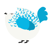 A white and cerulean chicken with a half-lace pattern