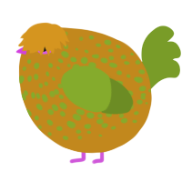 A ochre and chartreuse chicken with a speckle pattern