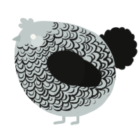 A silver and black chicken with a double-lace pattern