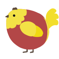 A red and yellow chicken with a head pattern