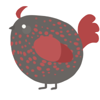 A grey and red chicken with a speckle pattern