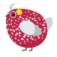 A crimson and mist chicken with a speckle pattern