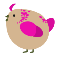 A beige and fuchsia chicken with a neck-speckle pattern