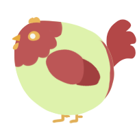 A apple and red chicken with a head pattern