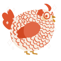 A cream and vermilion chicken with a lace pattern