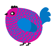 A fuchsia and sapphire chicken with a lace pattern