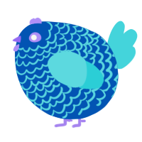 A ultramarine and aqua chicken with a lace pattern