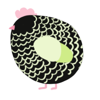 A black and apple chicken with a lace pattern