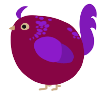 A maroon and violet chicken with a neck-speckle pattern