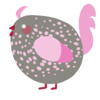 A ash and pink chicken with a speckle pattern