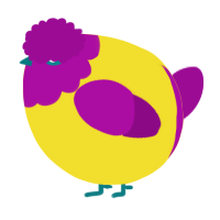 A yellow and plum chicken with a head pattern